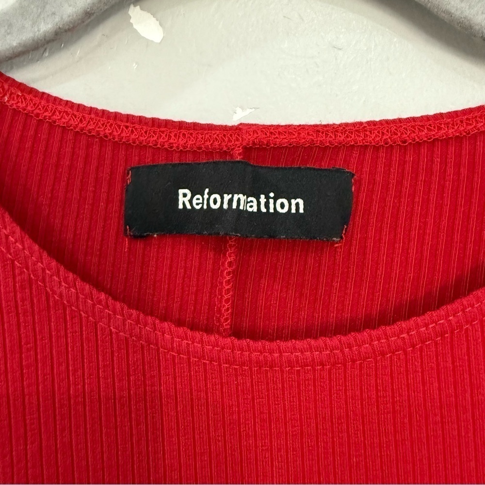 Reformation Dress Piazza Midi Ribbed Front Tie in Red - Picture 6 of 8
